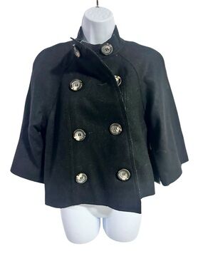 Love Stitch Black Double-Breasted Cape with Decorative Metallic Buttons Size M